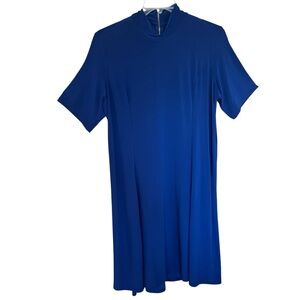 Dennis Basso Italia Royal Blue Mock Neck A-Line Dress XL Zip Back XLP